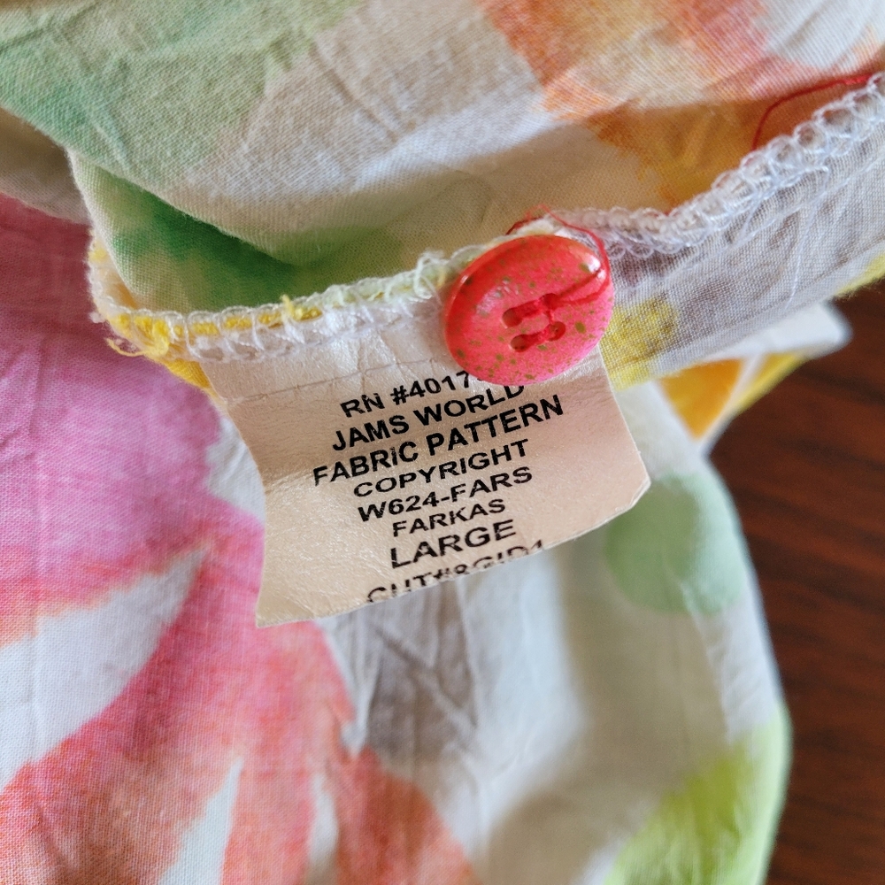 Jams World Top Pants Set Button Shirt Wide Leg Colorful Floral Farkas Womens L - Picture 7 of 12